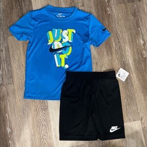 NEW Nike Kids Blue Rashguard with Black Shorts